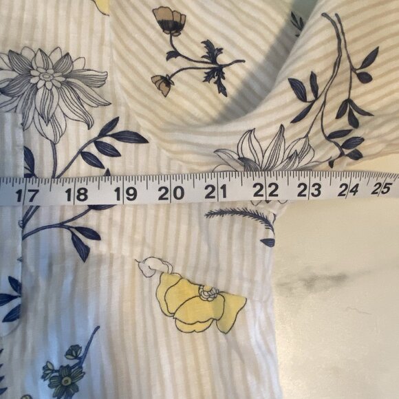Charter Club Blue Yellow Floral Linen Button Down Shirt Size L Lagenlook Cottage - Picture 9 of 10
